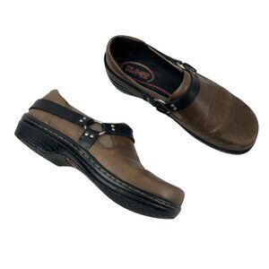 Klogs Womens Brown Leather Slip-On Shoes W/  Harness Strap 10M